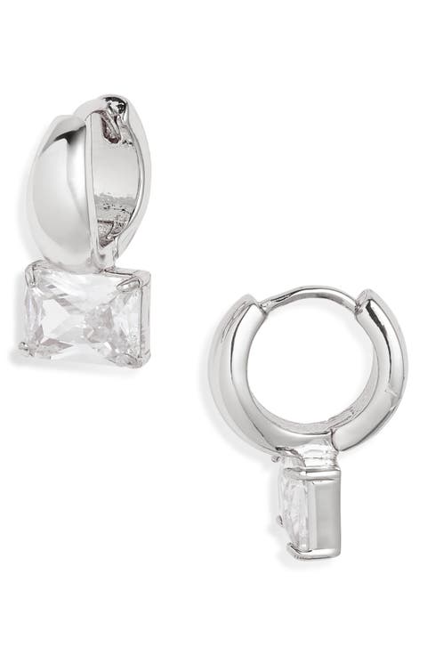Cubic Zirconia Drop Huggie Earrings