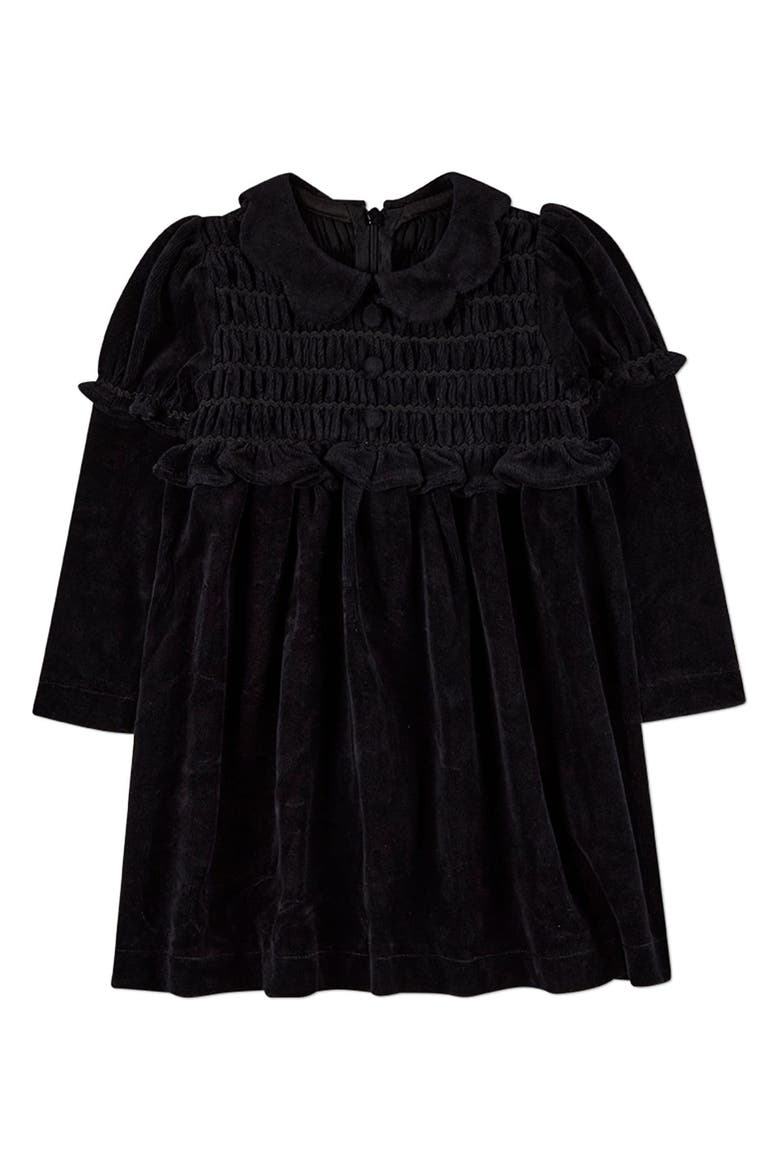 Velour Smocked Knee-Length Short Dress, Main, color, Black