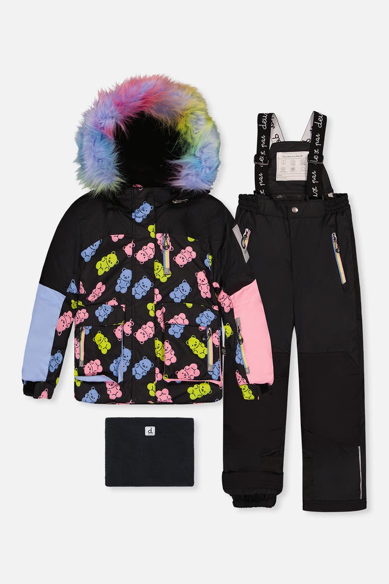 Play Gummy Bear Jacket & Reinforced Pants Two Piece Snowsuit, Main, color, Black Printed Gummy Bears