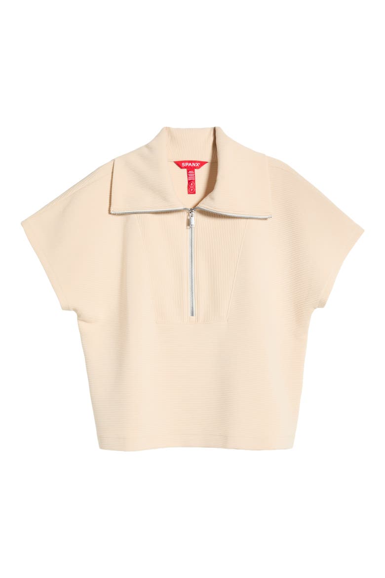 Rib Short Sleeve Half Zip Pullover, Alternate, color, TOASTED COCONUT