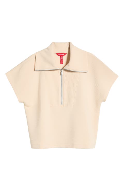 Rib Short Sleeve Half Zip Pullover