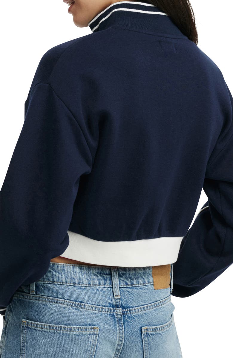 Cotton On Embroidered Crop Full Zip Jacket, Alternate, color, Co Crest / Winter Night