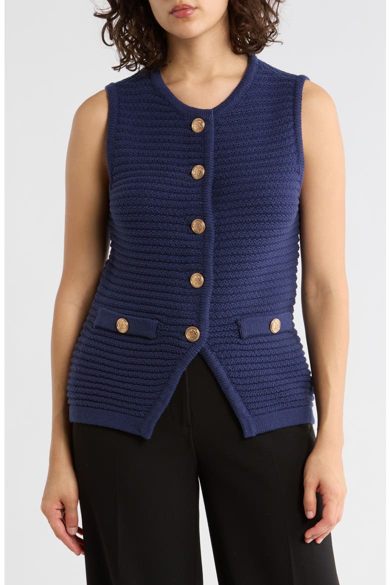 Buttoned Sweater Vest, Main, color, NAVY