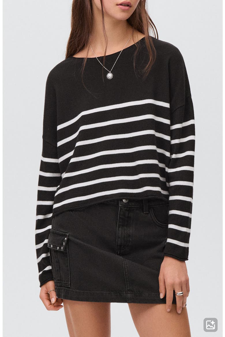 Stripe Cotton Blend Sweater, Main, color, BLACK
