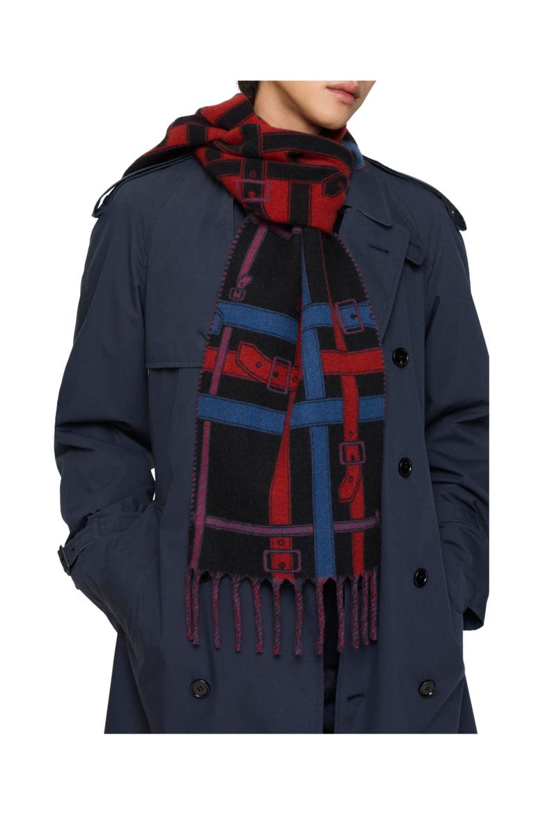 Belt Check Cashmere Scarf, Alternate, color, Pilot blue