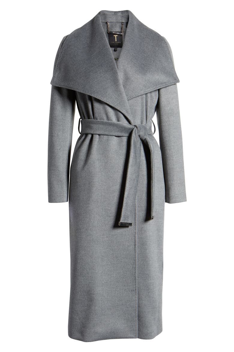 Wide Collar Brushed Wrap Coat, Alternate, color, LIGHT GREY