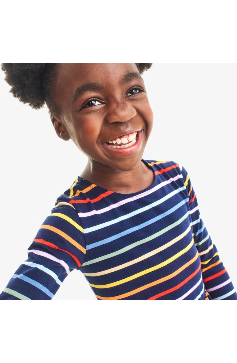 Primary Kids Long Sleeve Perfect Pocket Dress In Rainbow Stripe, Alternate, color, Navy/Rainbow Stripe