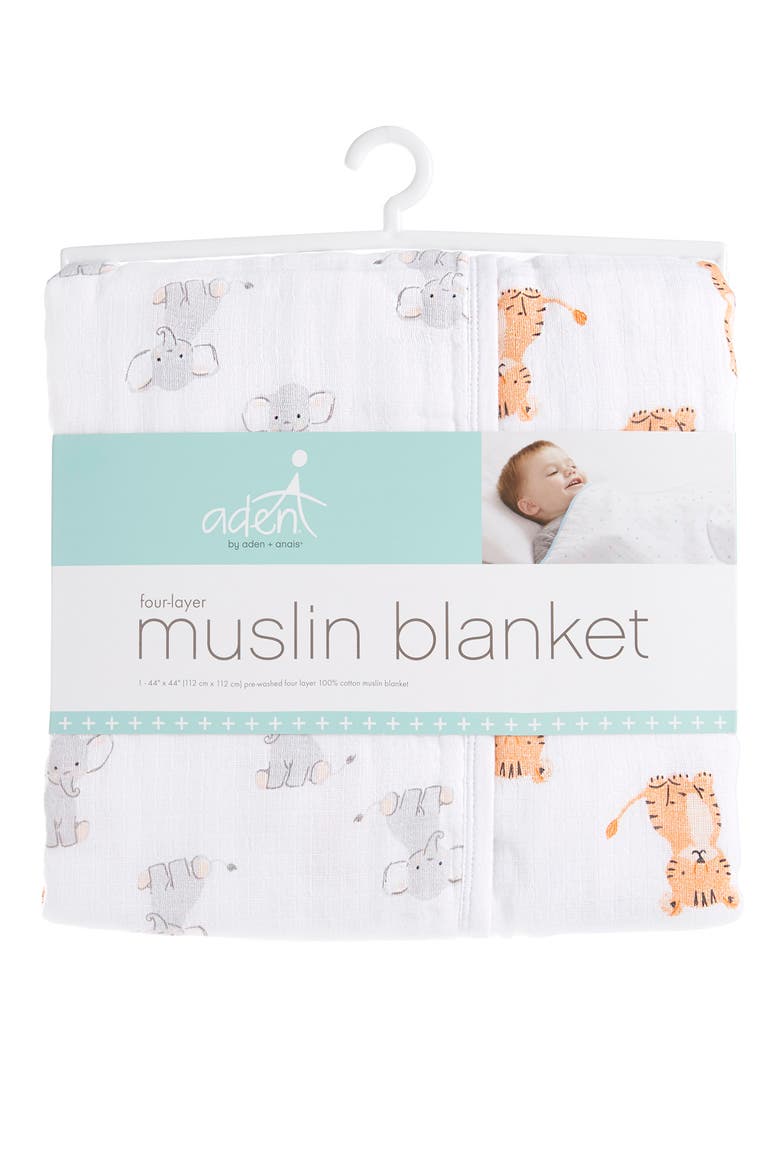 ADEN AND ANAIS Cotton Muslin Dream Blanket, Alternate, color, SAFARI BABES - ELEPHANT/ TIGER