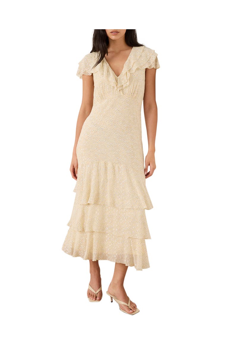 Ruffle Print Midi Dress, Main, color, Yellow