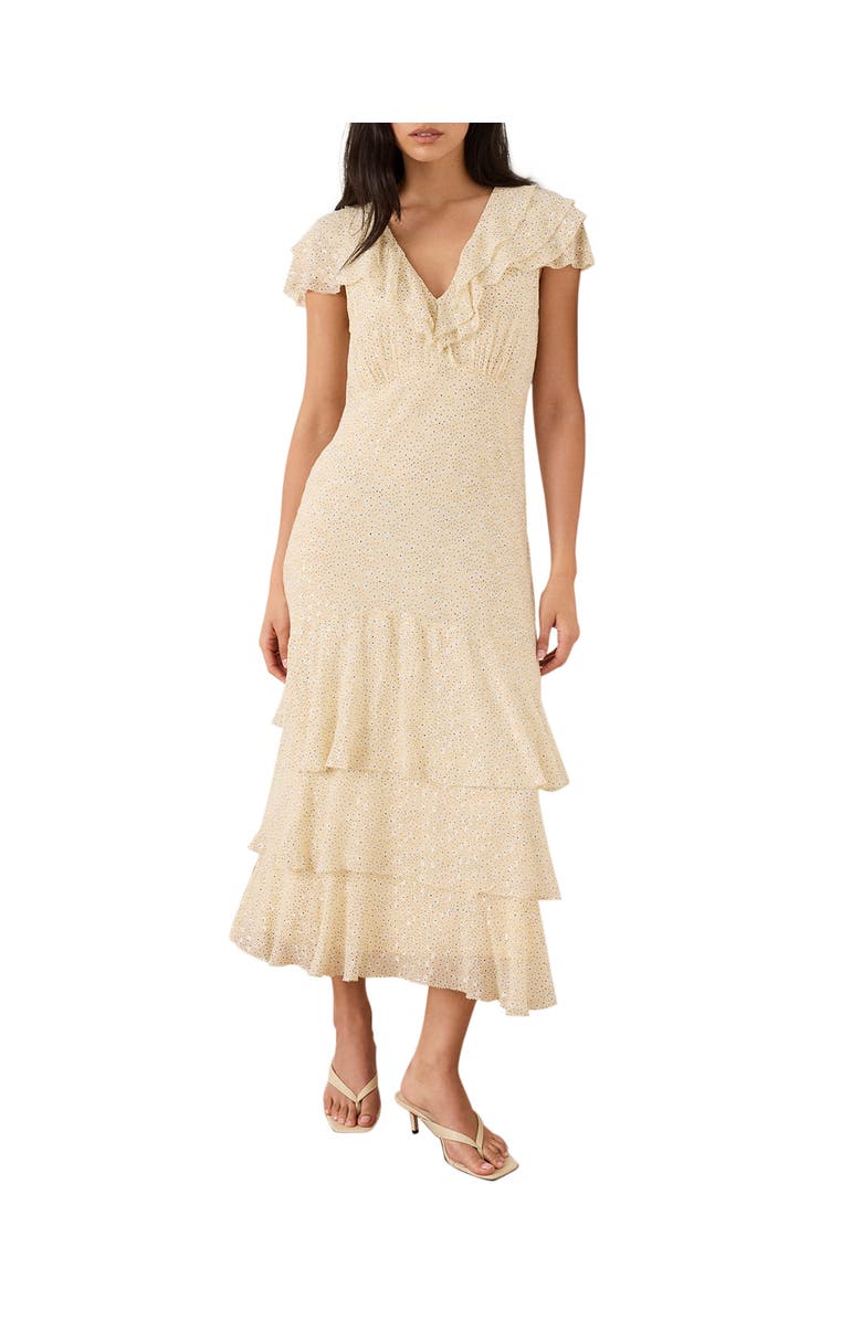 MINT VELVET Ruffle Print Midi Dress, Main, color, Yellow