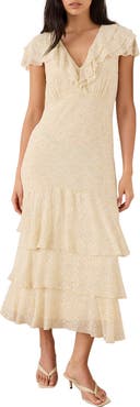 MINT VELVET Ruffle Print Midi Dress