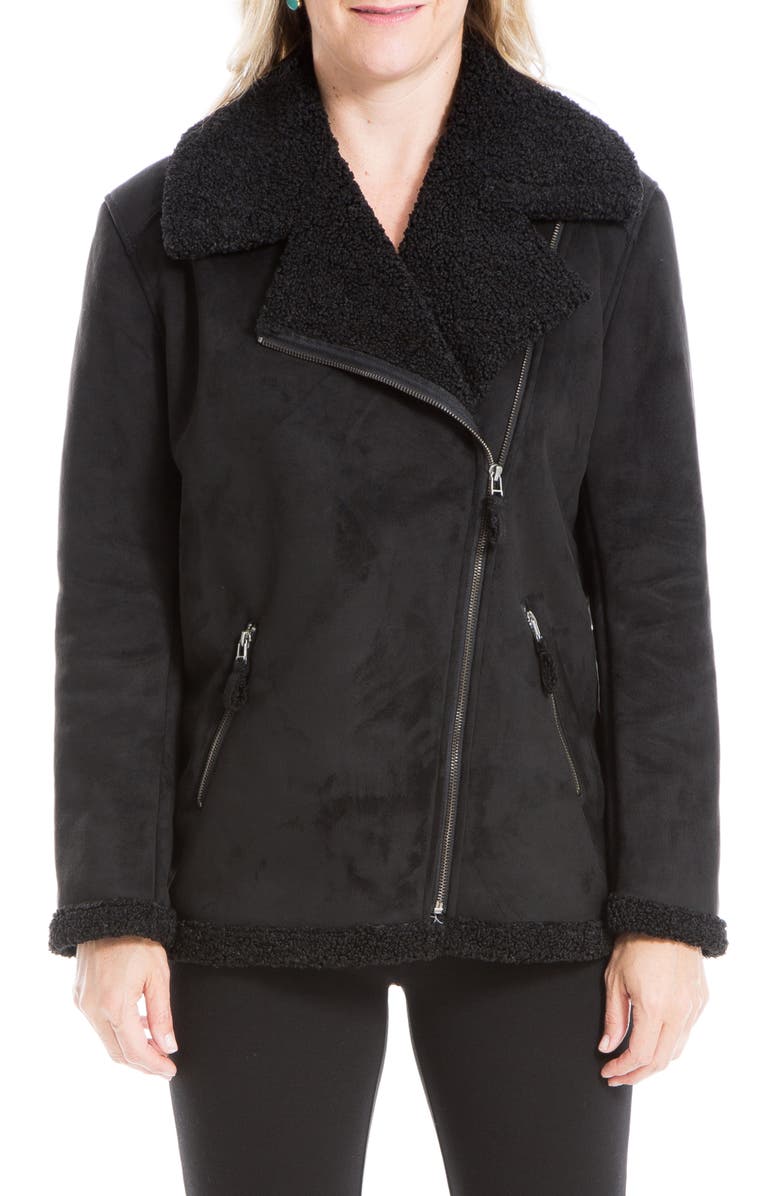 MAX STUDIO Faux Shearling Lined Faux Suede Jacket, Main, color, Black