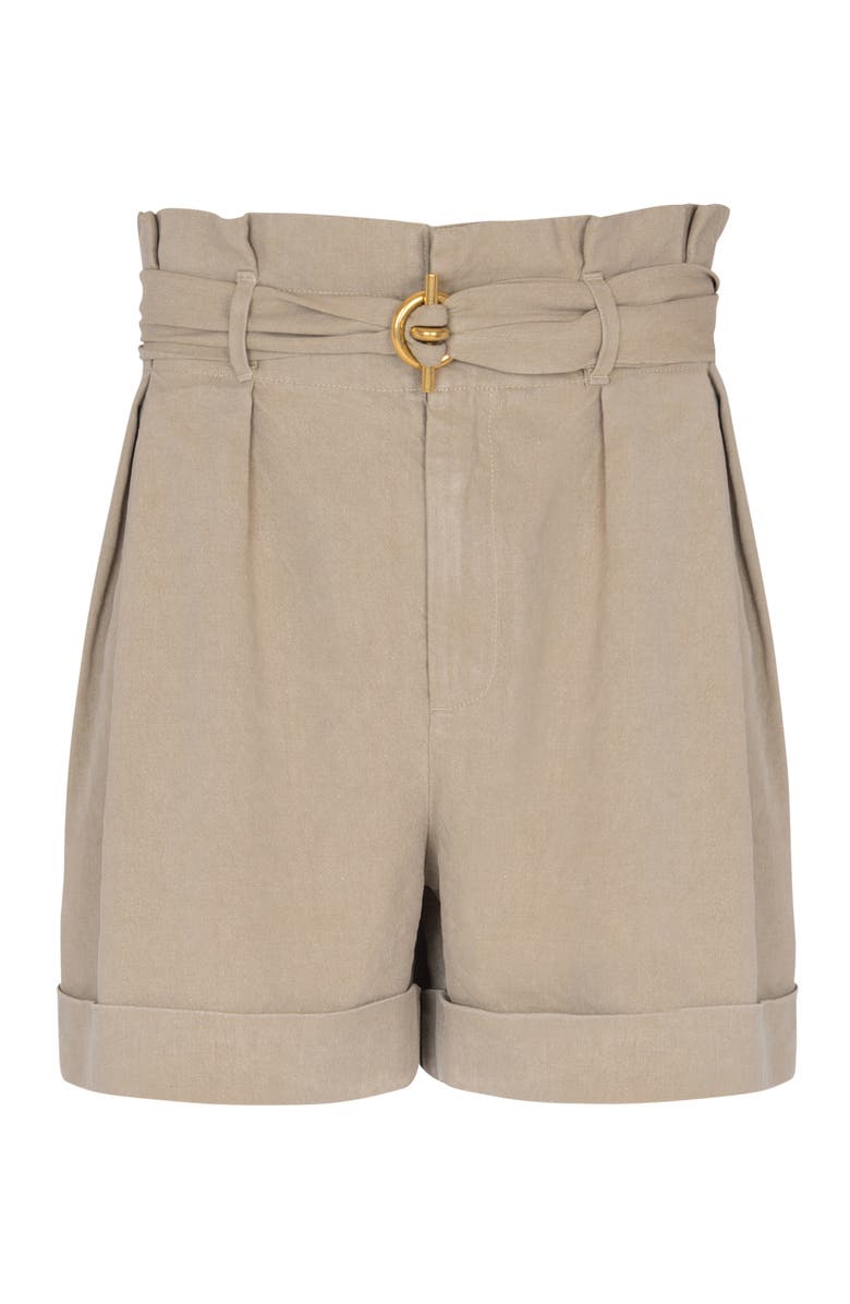 Balmain Cotton and linen Bermuda shorts with T-Bar belt, Alternate, color, Beige