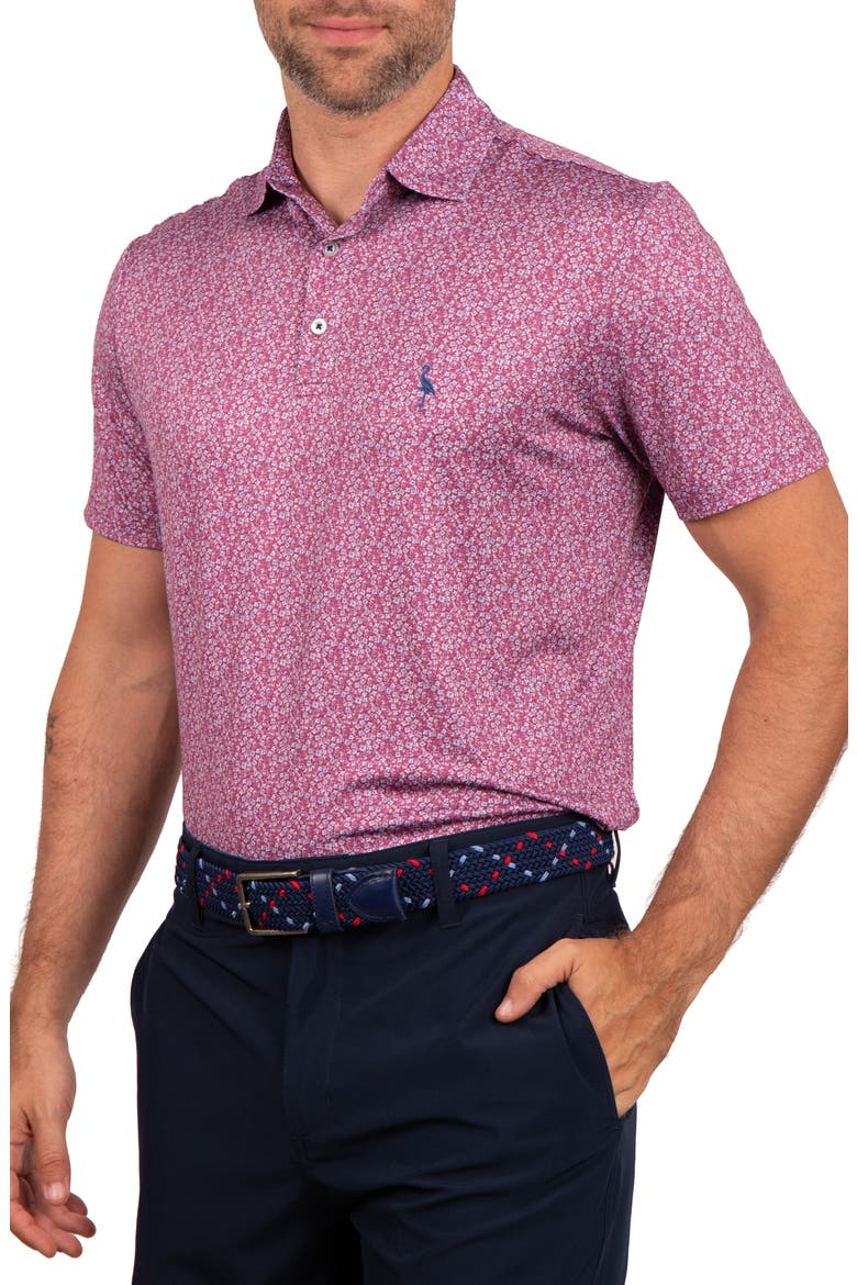 Performance Ditzy Print Polo, Alternate, color, BURGUNDY
