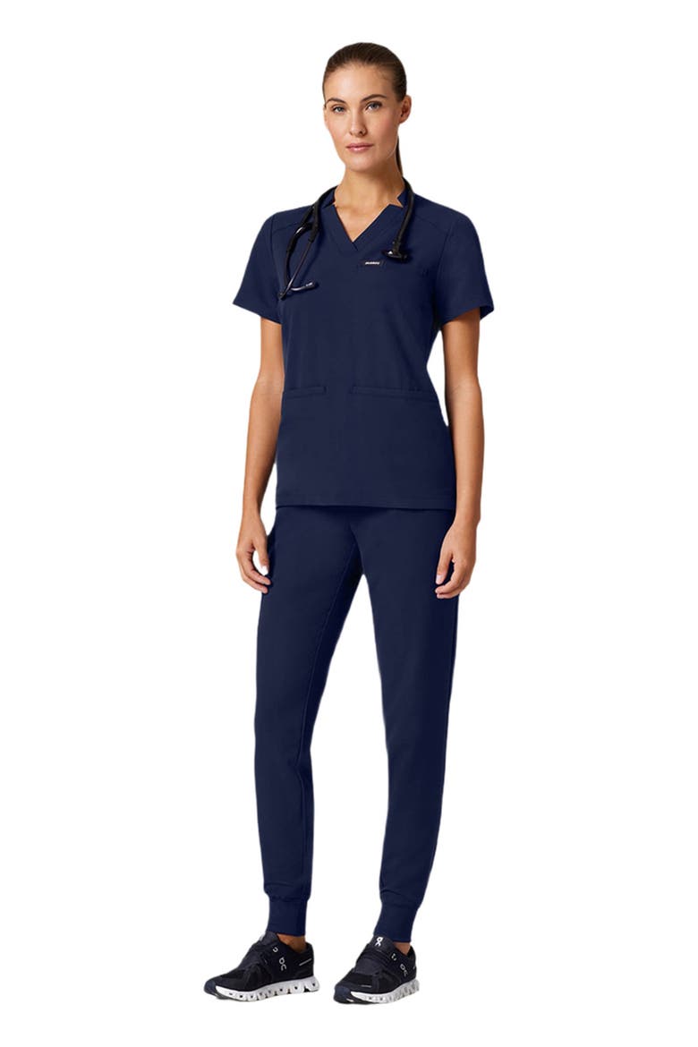 Helia Women's 3-Pocket Slim Notched V-Neck Scrub Top, Alternate, color, Midnight Navy