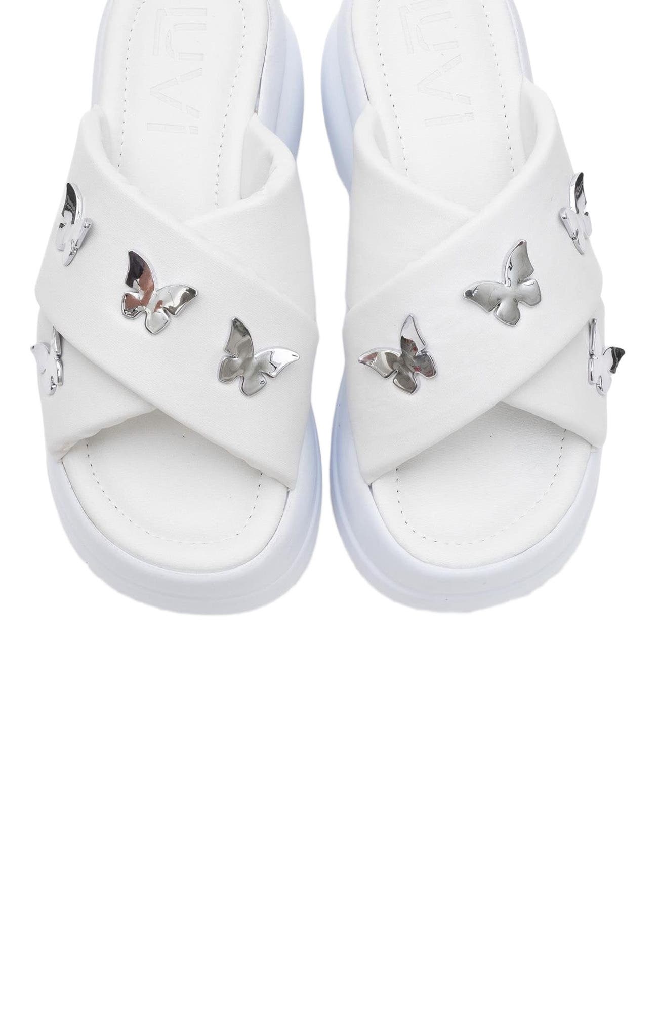 Prologue Shoes Force Butterfly-Buckle Platform Sandal, Alternate, color, White Faux Leather