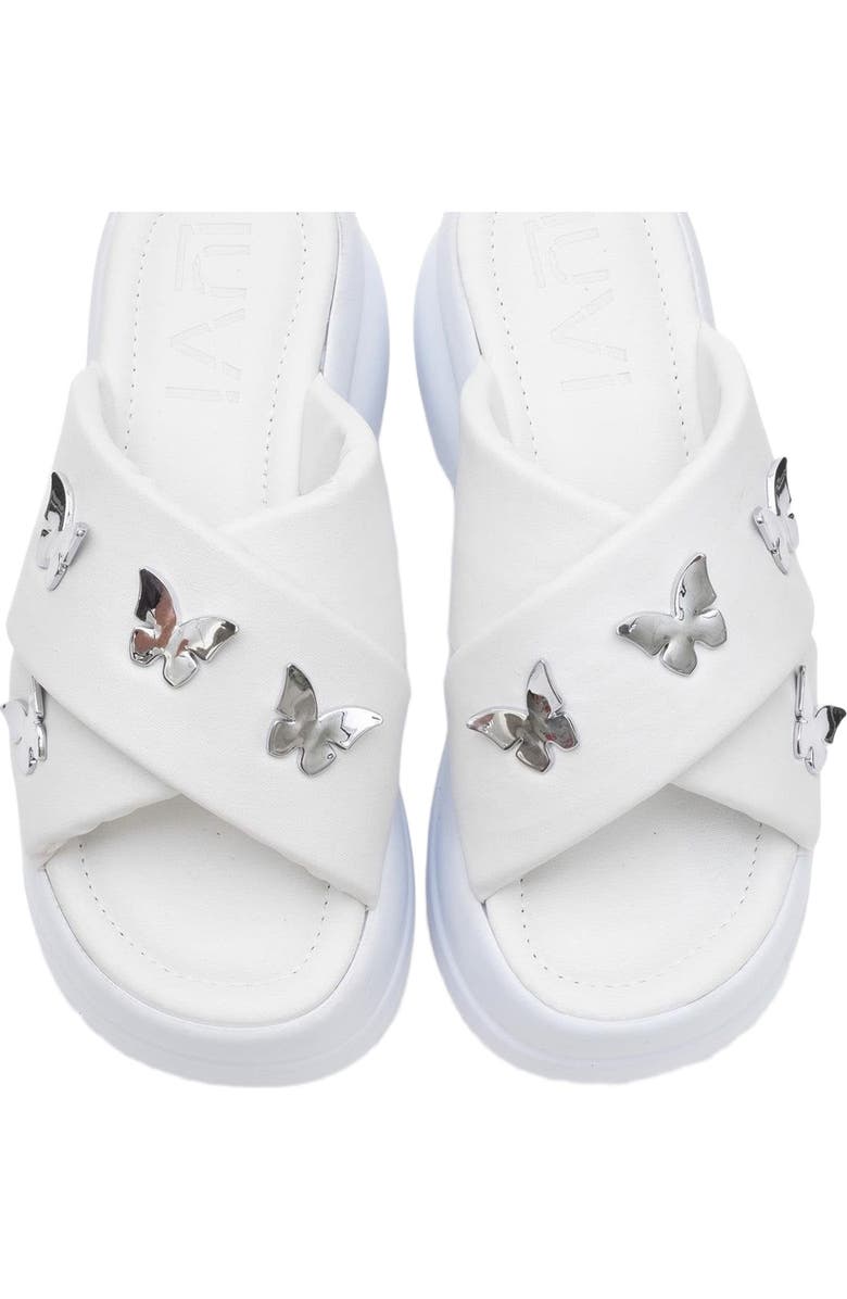 Prologue Shoes Force Butterfly-Buckle Platform Sandal, Alternate, color, White Faux Leather
