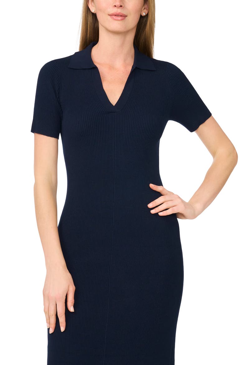 Johnny Collar Ribbed Midi Dress, Alternate, color, CLASSIC NAVY