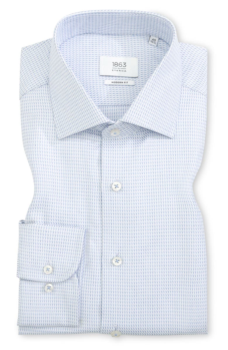 Eterna Modern Fit Twill Button Front Shirt, Main, color, Blue