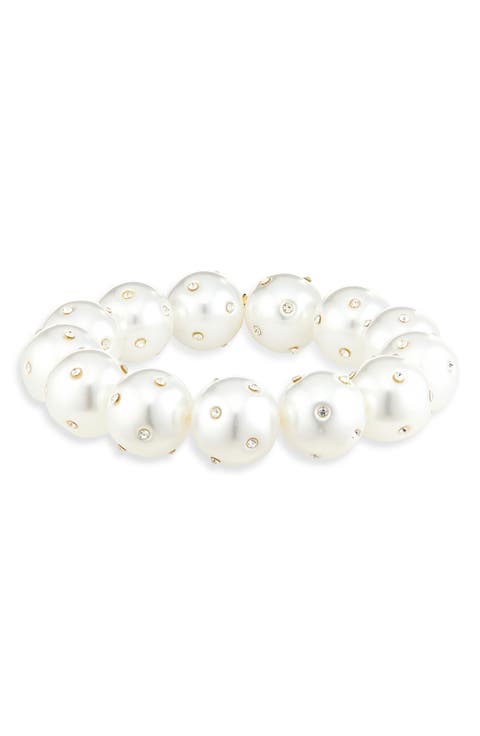 Faux Pearl & Crystal Dot Stretch Bracelet