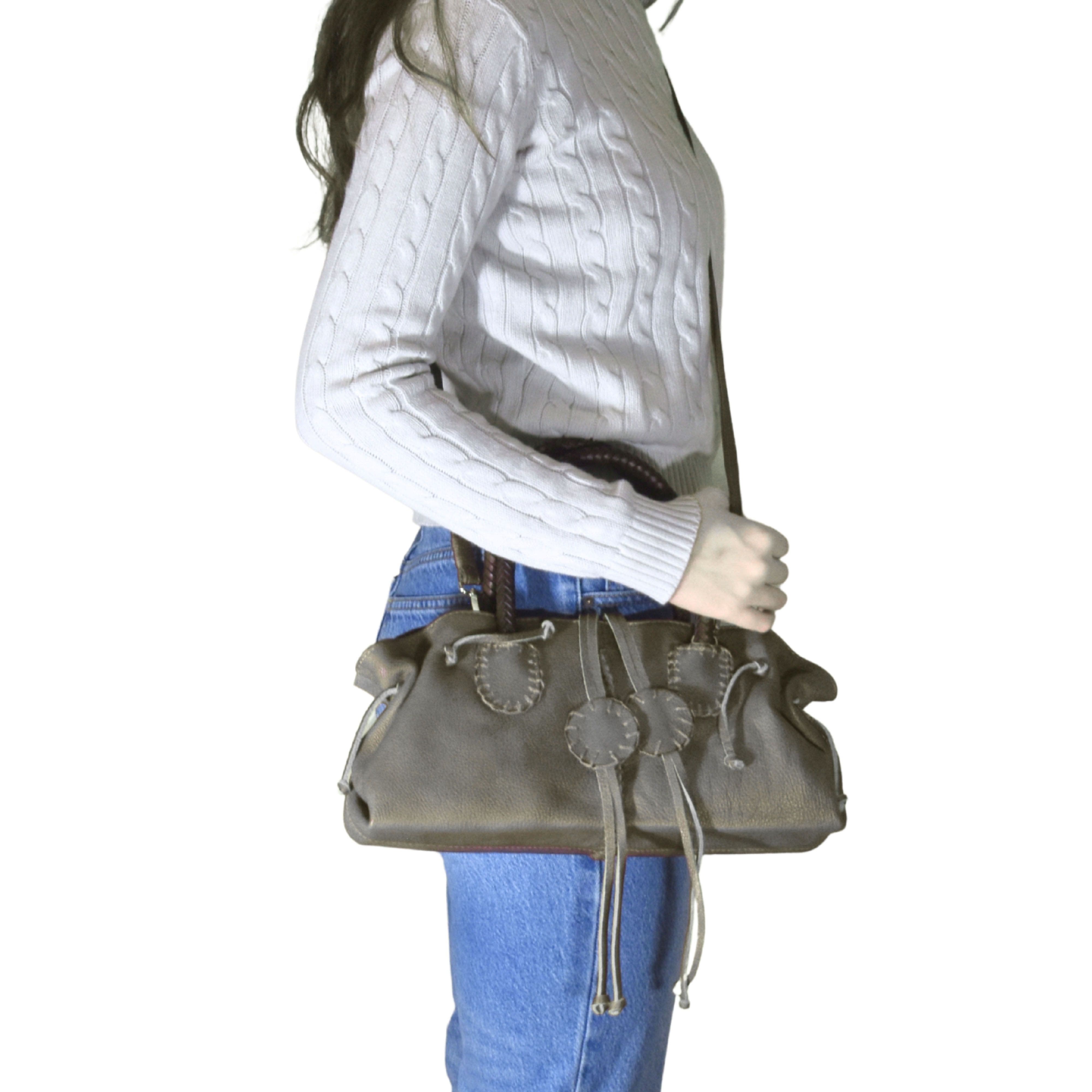Carlos Falchi Mini Satchel Leather Bag, Alternate, color, Roman Chrome