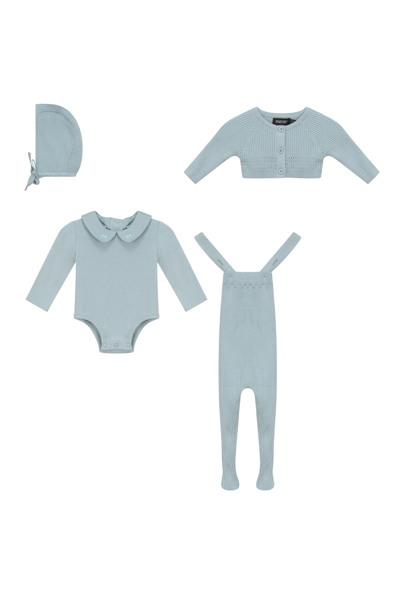 Boy 4 Piece Knit Overall and Cardigan Set, Main, color, Seabrook