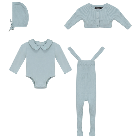 Boy 4 Piece Knit Overall and Cardigan Set