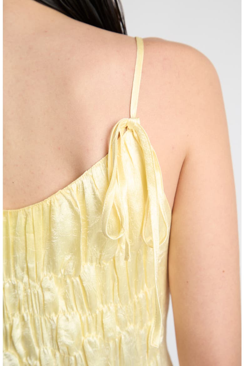 Shirred Crushed Satin Midi Dress, Alternate, color, LEMON