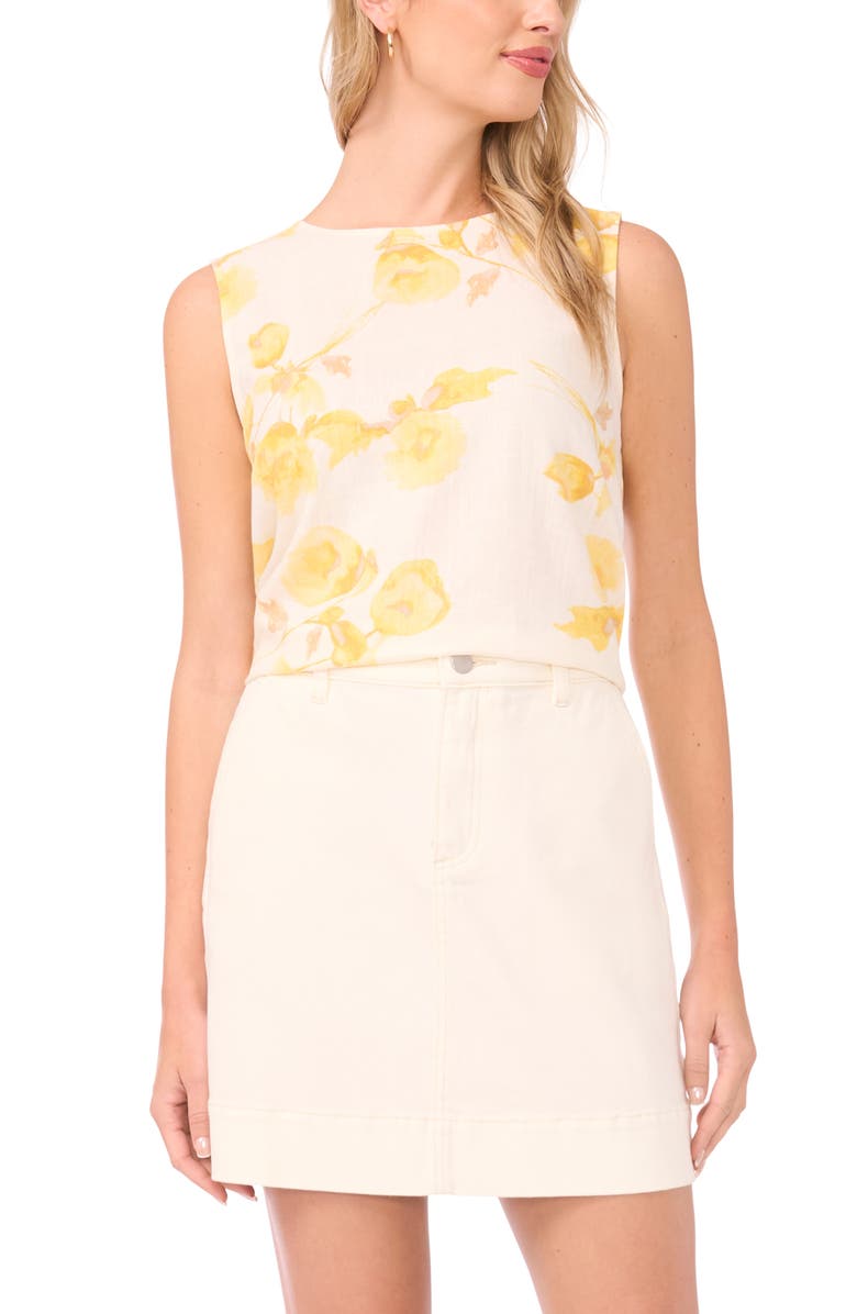Vince Camuto Print Sleeveless Top, Main, color, New Ivory