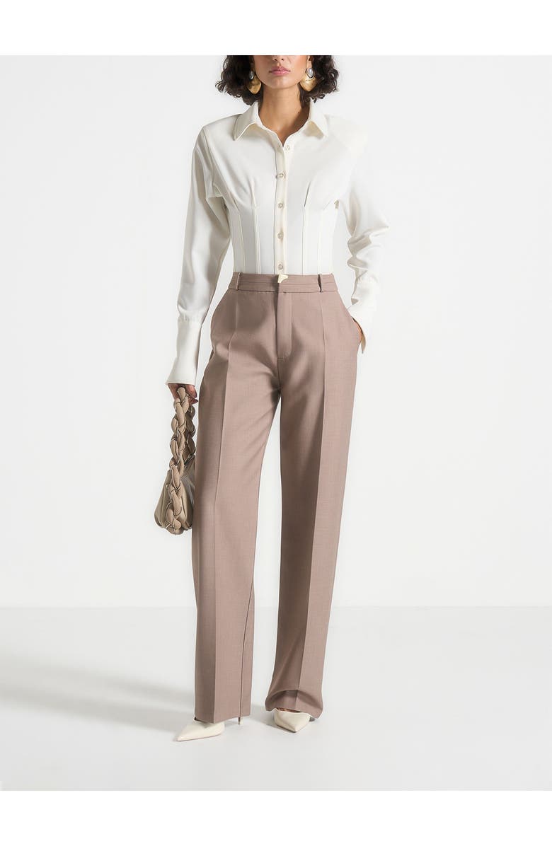 Manière De Voir Doria Tailored Trousers With Waistband Detail, Main, color, Taupe