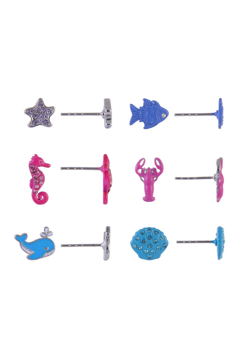 6 Pack Sea Life Stud Earring Set, Alternate, color, Multicolored