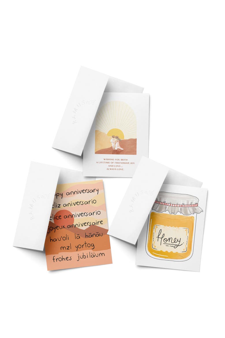 Wedding Greeting Card Pack (3ct) "Happy Anniversary, Honey, Sunset Walk", Main, color, Multi-Pack