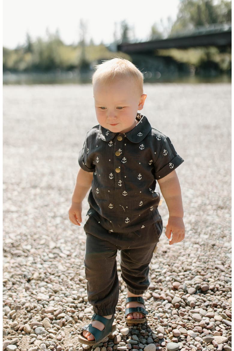 Organic Cotton Muslin Anchor Print Polo & Harem Pants Set, Alternate, color, CHIA ANCHOR
