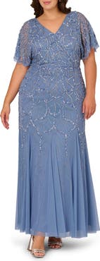 Adrianna Papell Beaded Mesh Gown