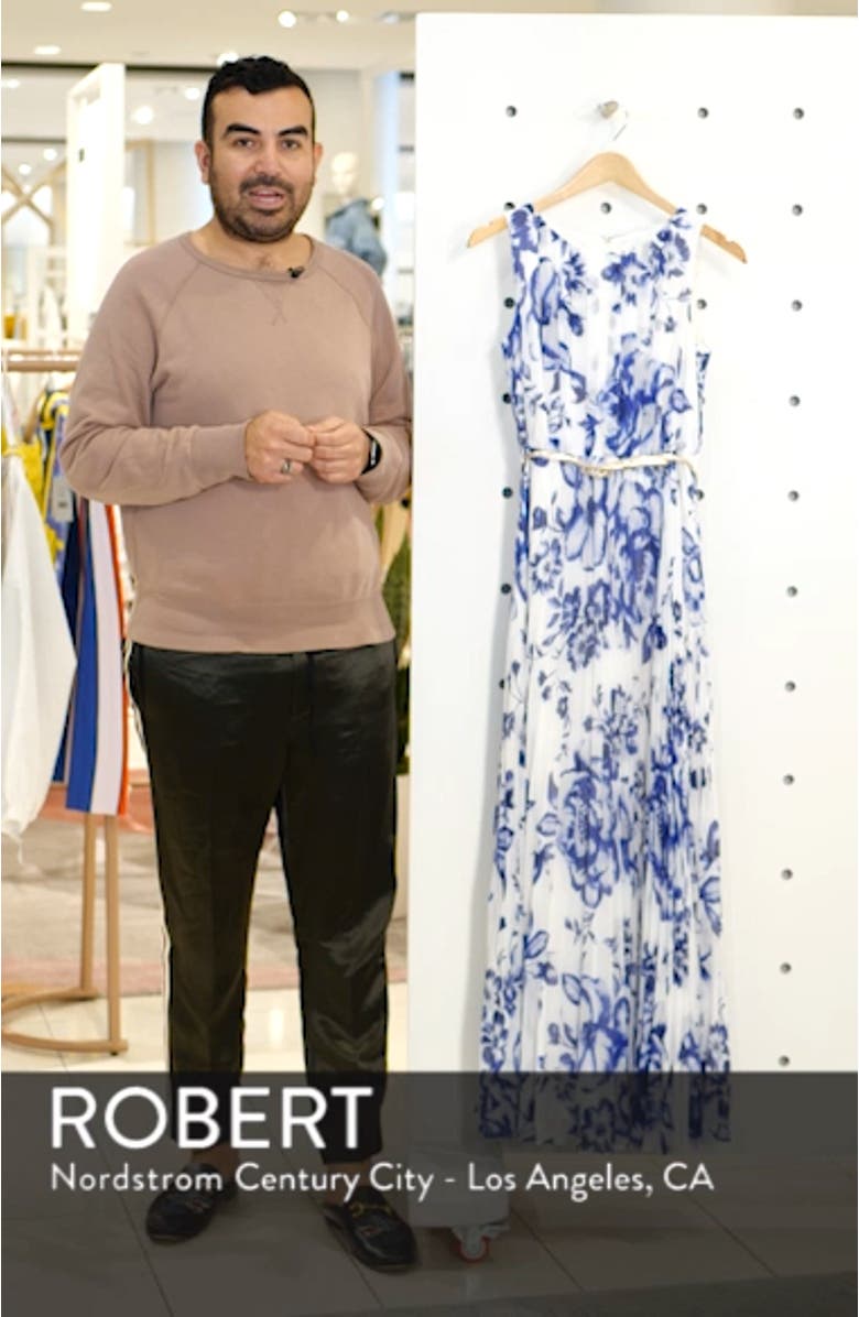 Pleated Floral Chiffon Maxi Dress, sales video thumbnail