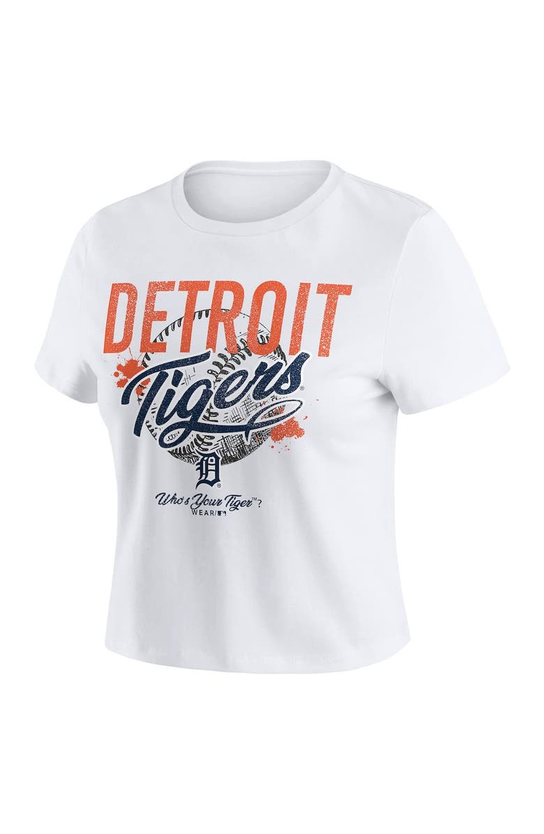 WEAR by Erin Andrews Women's WEAR by Erin Andrews  White Detroit Tigers Distressed Cropped Baby T-Shirt, Alternate, color, 