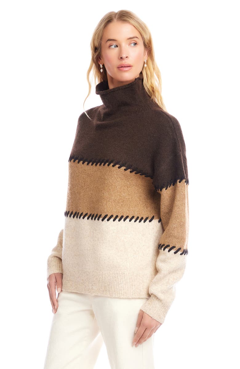 Karen Kane Colorblock Whipstitch Turtleneck Sweater, Alternate, color, Multi