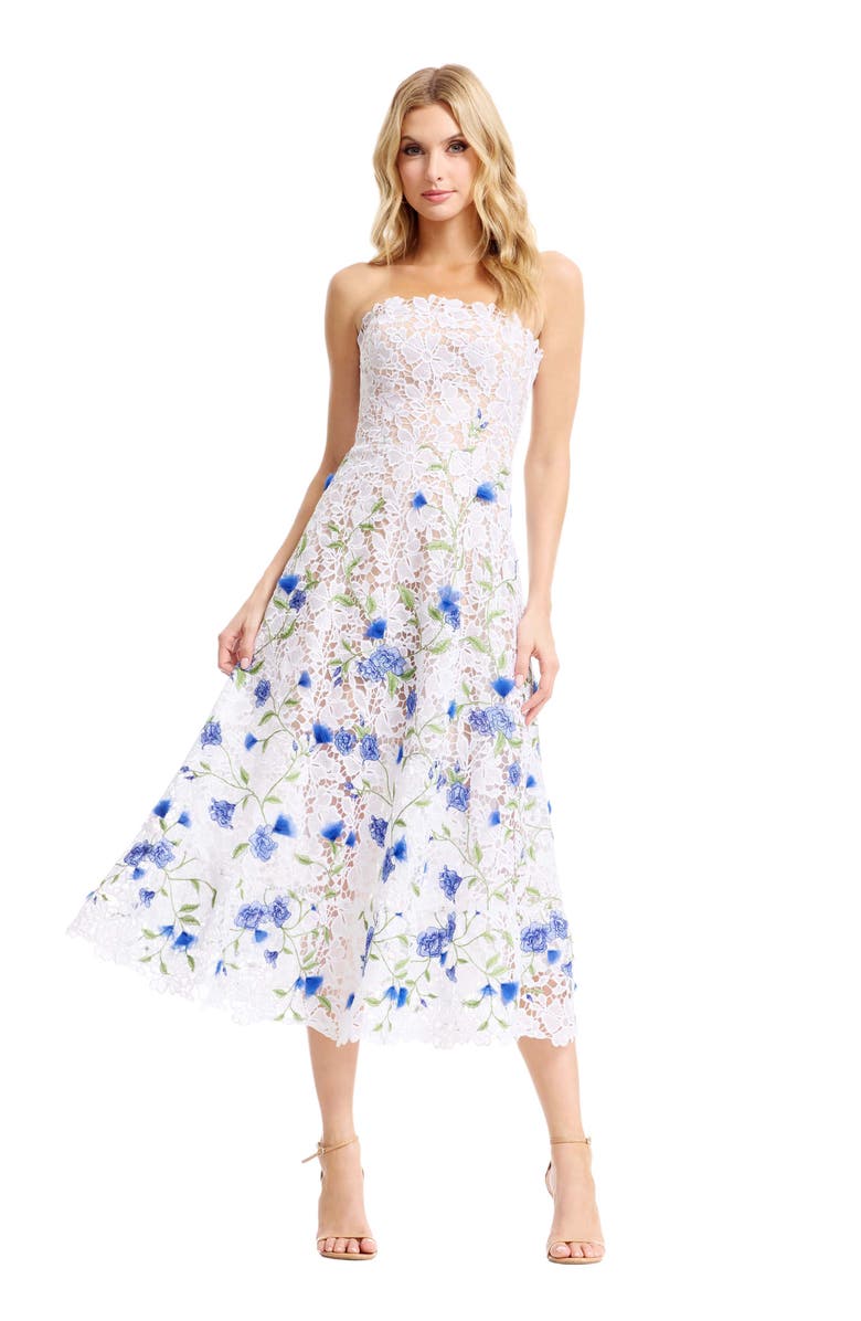 Dress the Population Kailyn Strapless Floral Embroidered Lace Cocktail Dress, Alternate, color, White Multi