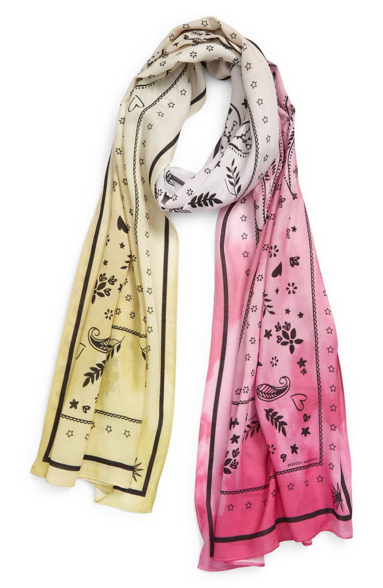 Rebecca Minkoff Ombré Acid Wash Paisley Scarf, Main, color, 