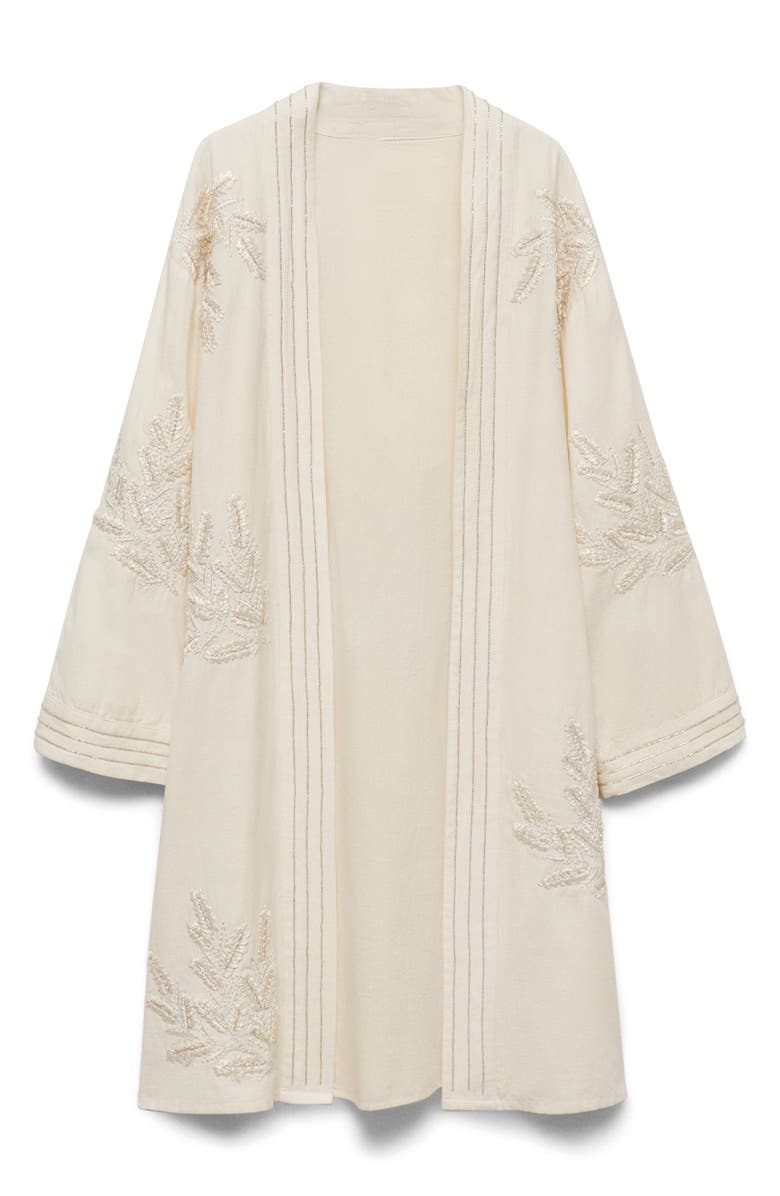 MANGO Embroidered Longline Cotton & Linen Jacket, Main, color, 