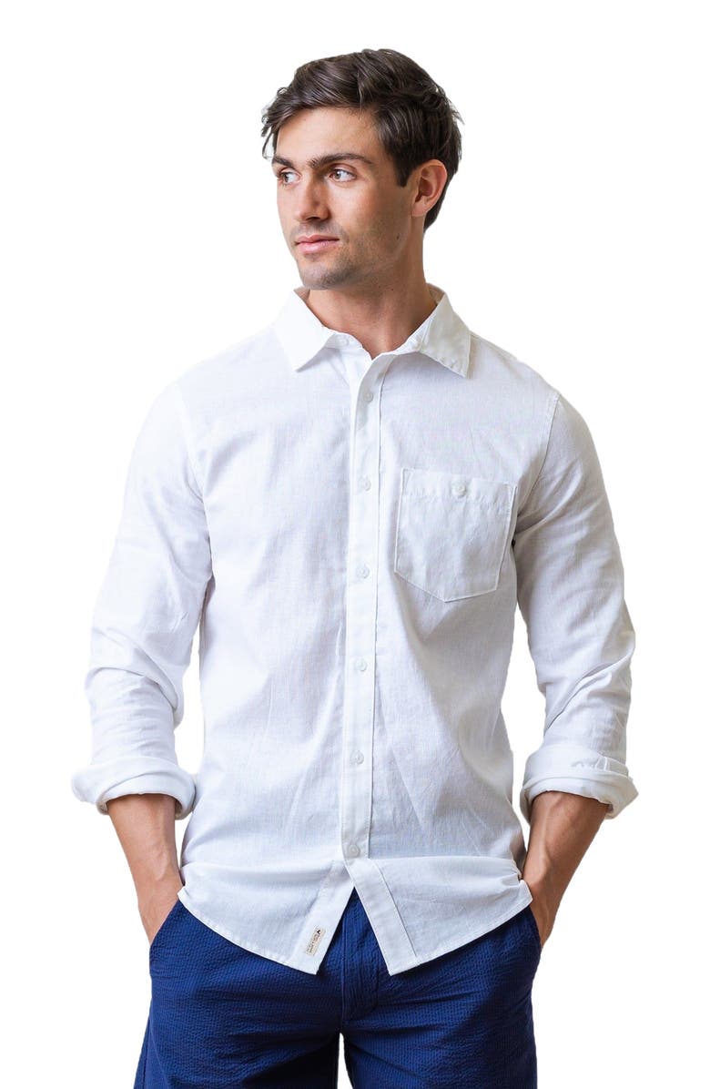 Hope & Henry Mens' Linen Long Sleeve Button Down Shirt, Main, color, White
