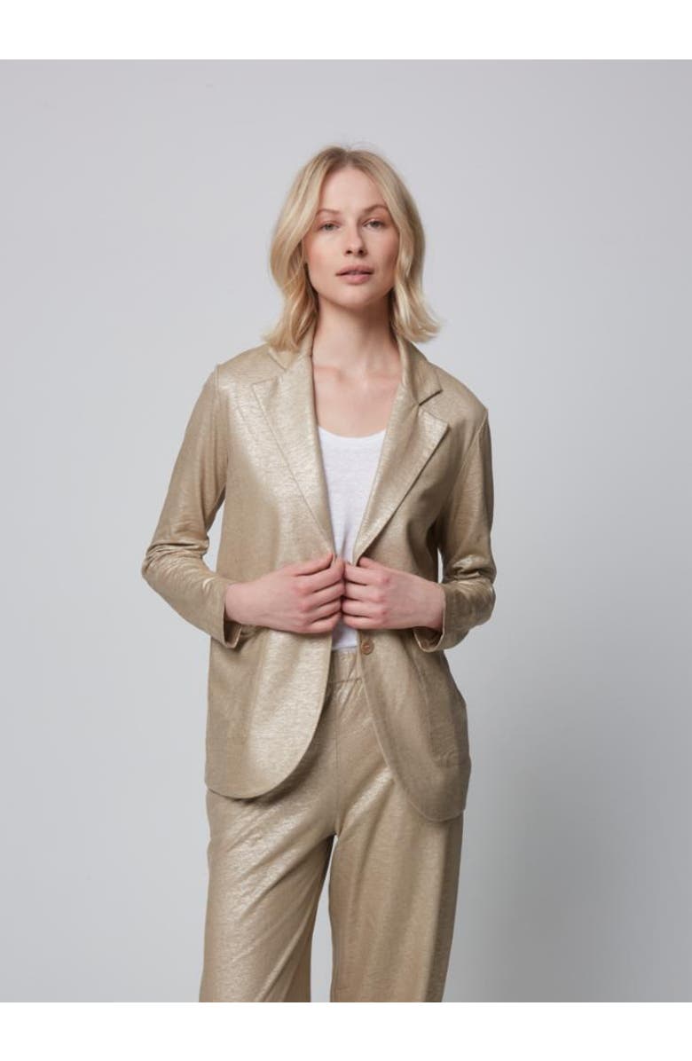 Majestic Filatures Stretch Metallic Linen One Button Blazer, Main, color, Sable