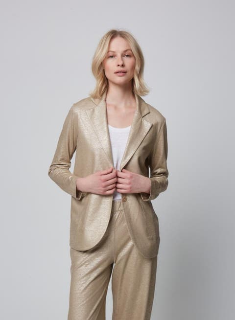 Stretch Metallic Linen One Button Blazer