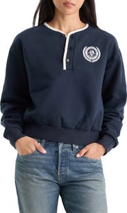 Good American The Brushed Fleece Henley Sweatshirt