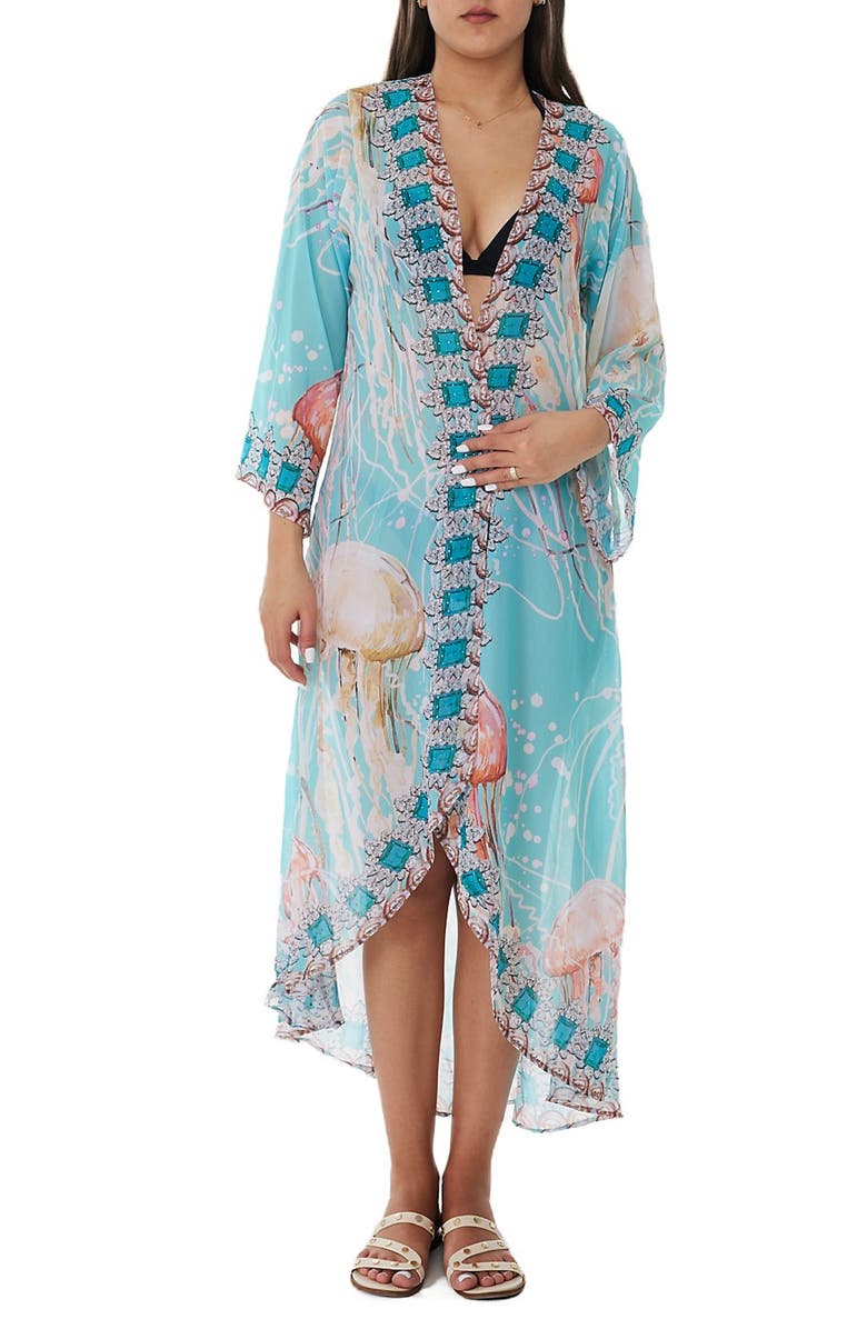 RANEES Jellyfish Longline Duster, Main, color, Light Blue