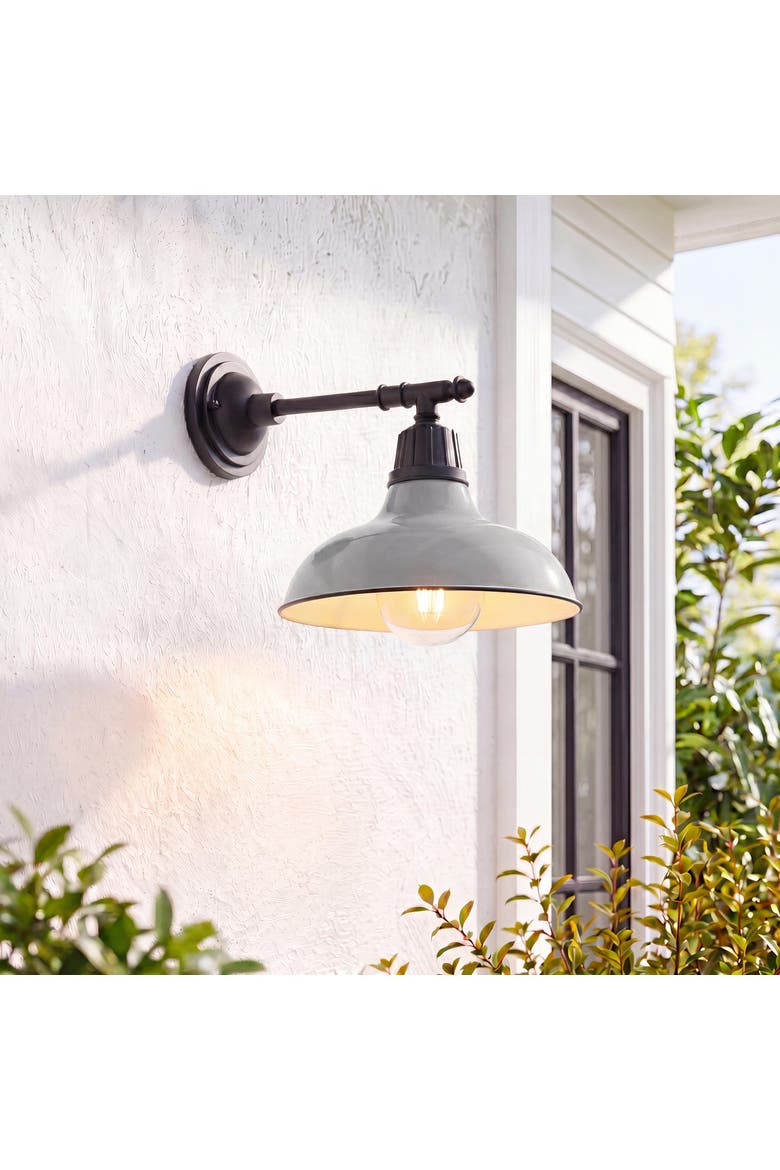 Wallace 1-Light Farmhouse Industrial Indoor/Outdoor Iron LED Victorian Arm Outdoor Sconce, Alternate, color, Gray/Black