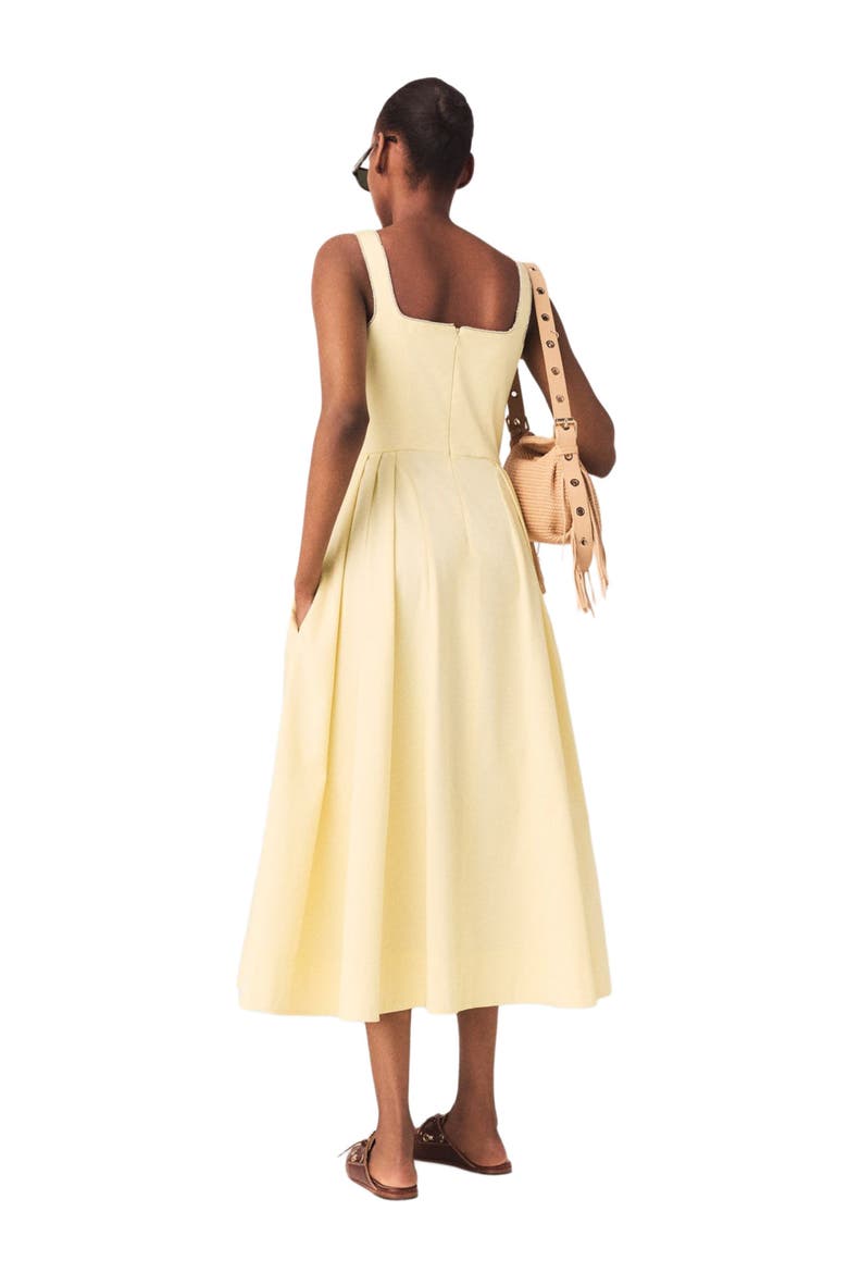 Flared rhinestone-trim midi dress, Alternate, color, Pale yellow