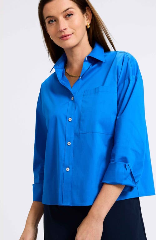 Foxcroft Marina Button-up Cotton Blend Shirt In Cobalt Blue