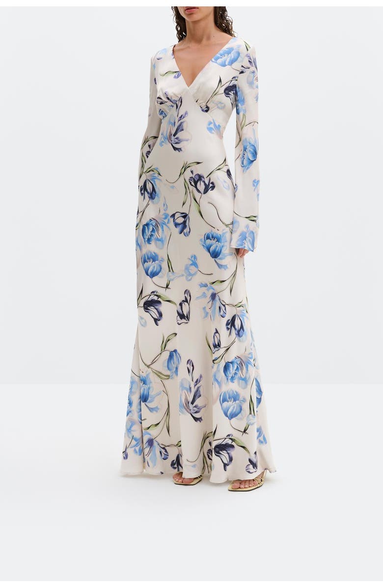 Malina Carolina Flared Sleeve Satin Maxi Dress, Alternate, color, Tulip Blue