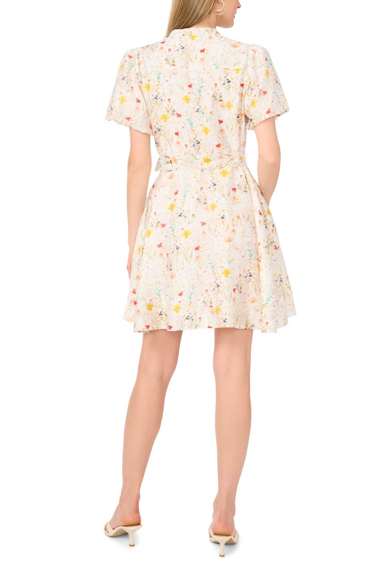 Floral Puff Sleeve A-Line Dress, Alternate, color, ULTRA WHITE